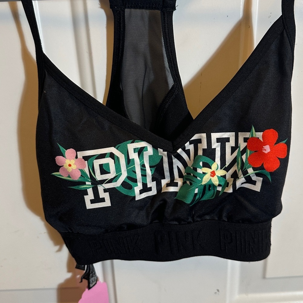 Victoria's Secret PINK Ultimate Lightly Lined Sports Bra Tropical Black Size M